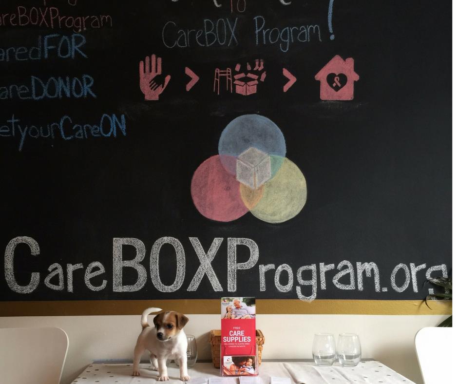 Acorn in front of CareBOX Blackboard